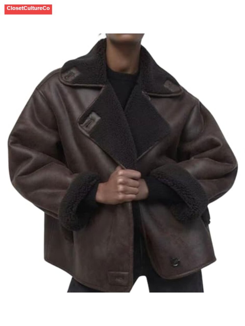 Faux Suede Sherpa Lined Moto Jacket Oversized Winter Coat